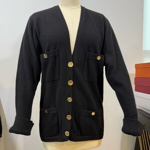 CHANEL Black Cardigan with Gold Buttons
